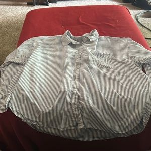 White and blue striped button down